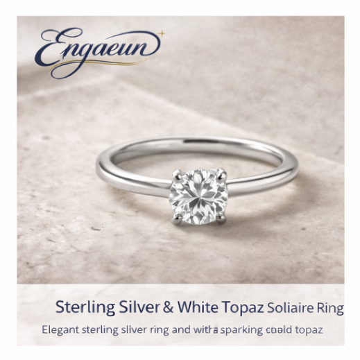 Enqaeun™ Sterling Silver & White Topaz Solitaire Ring