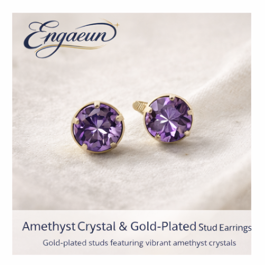 Enqaeun™ Amethyst Crystal & Gold-Plated Stud Earrings