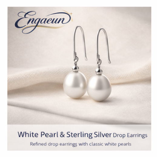 Enqaeun™ White Pearl & Sterling Silver Drop Earrings